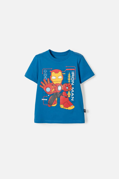 CAMISETA DE IRONMAN MANGA CORTA AZUL PARA NIÑO 2T A 5T
