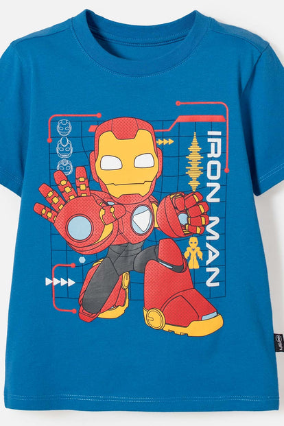 CAMISETA DE IRONMAN MANGA CORTA AZUL PARA NIÑO 2T A 5T