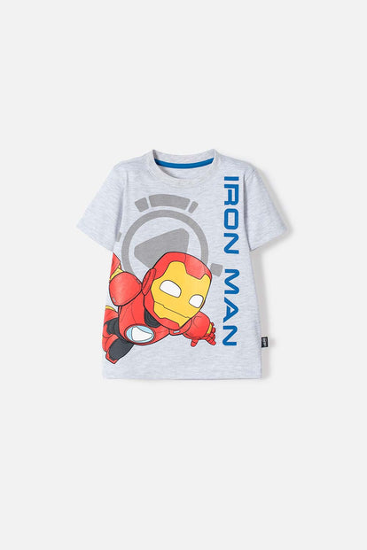 CAMISETA DE IRONMAN MANGA CORTA GRIS JASPE PARA NIÑO 2T A 5T