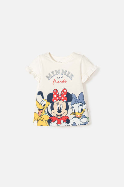 CAMISETA DE MINNIE MOUSE MANGA CORTA MARFIL PARA NIÑA 2T A 5T