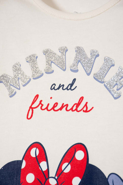 CAMISETA DE MINNIE MOUSE MANGA CORTA MARFIL PARA NIÑA 2T A 5T