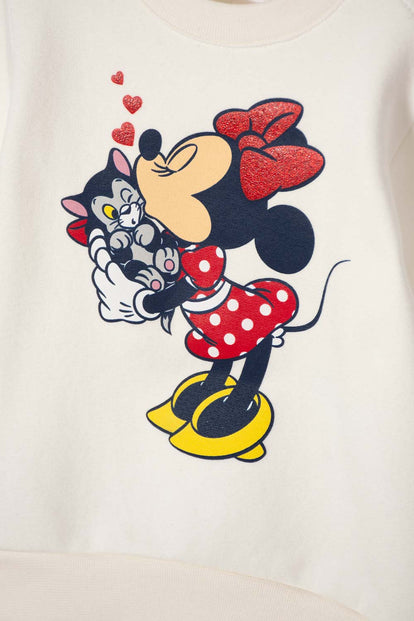 BUZO DE MINNIE MOUSE CERRADO MARFIL PARA BEBÉ NIÑA