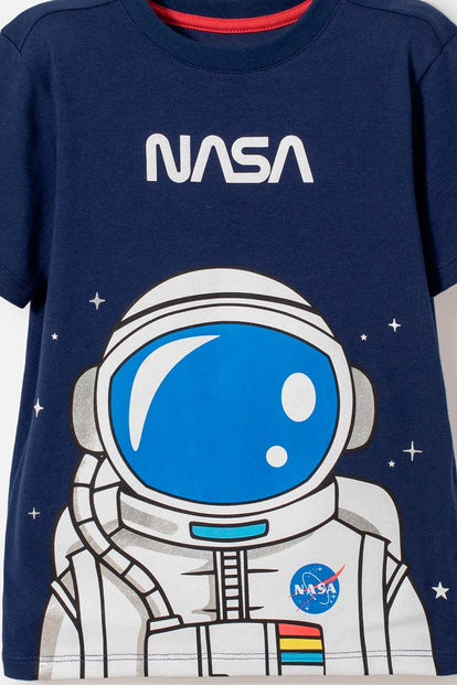 CAMISETA DE NASA MANGA CORTA AZUL PARA NIÑO 2T A 5T
