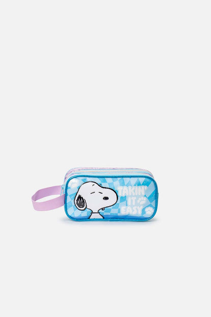 CARTUCHERA DE SNOOPY AZUL Y VIOLETA PARA NIÑA