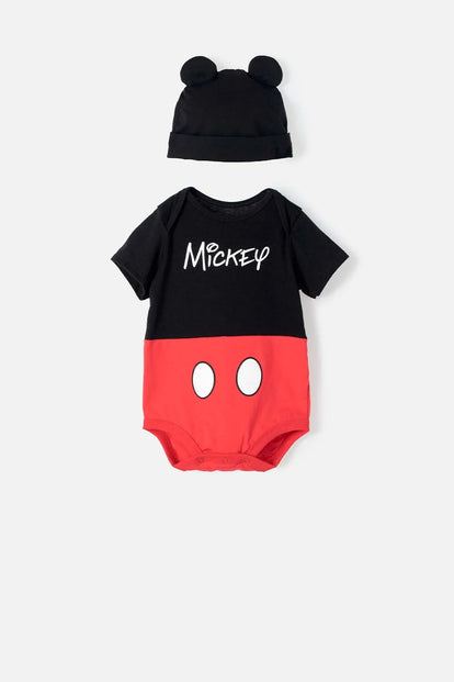  BODY DE MICKEY MOUSE MANGA CORTA ROJO CON NEGRO PARA BEBÉ NIÑO