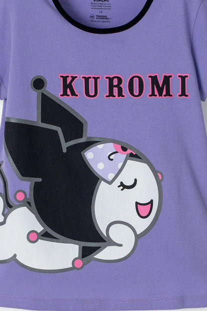 PIJAMA DE KUROMI LILA Y NEGRA CON PANTALÓN LARGO PARA NIÑA