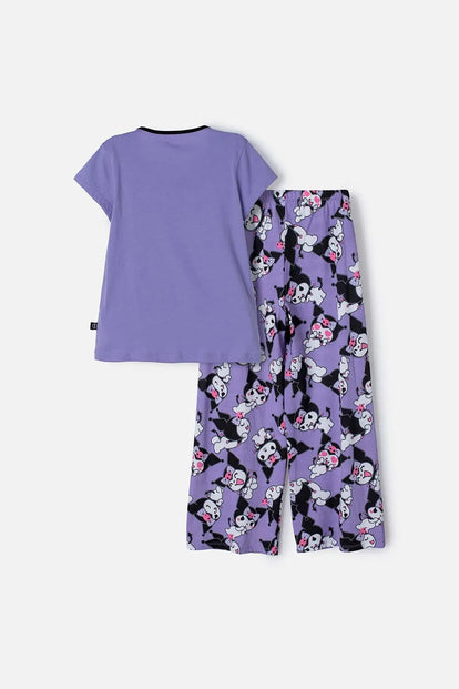 PIJAMA DE KUROMI LILA Y NEGRA CON PANTALÓN LARGO PARA NIÑA