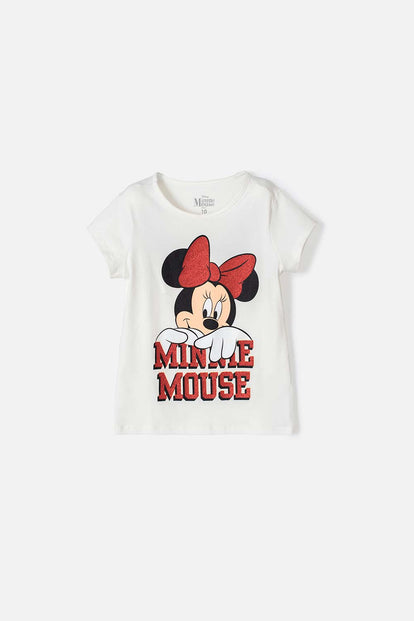 CAMISETA DE MINNIE MOUSE MANGA CORTA MARFIL PARA NIÑA