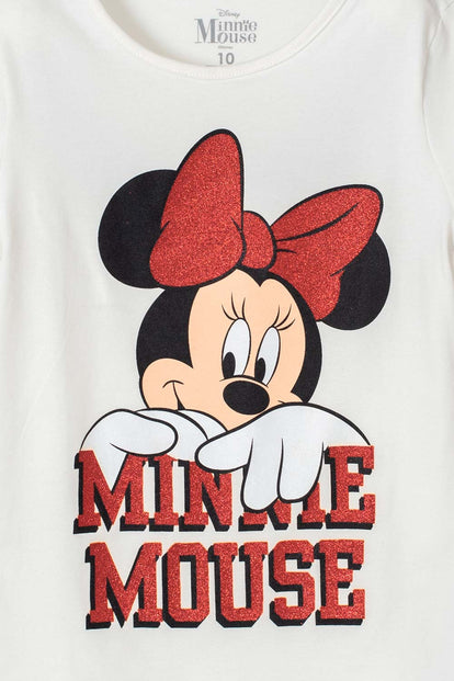 CAMISETA DE MINNIE MOUSE MANGA CORTA MARFIL PARA NIÑA