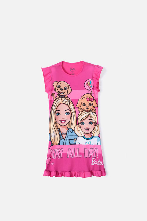 Card slide image -  PIJAMA TIPO BATOLA DE BARBIE MANGA SISA FUCSIA PARA NIÑA