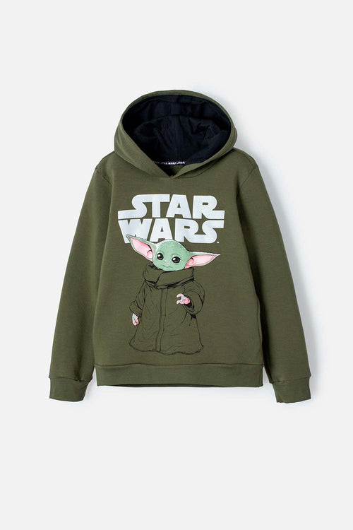 BUZO DE MANDALORIAN CON CAPUCHA GRIS PARA NIÑO