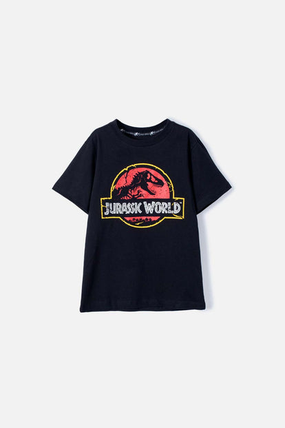 CAMISETA DE JURASSIC WORLD MANGA CORTA NEGRA PARA NIÑO