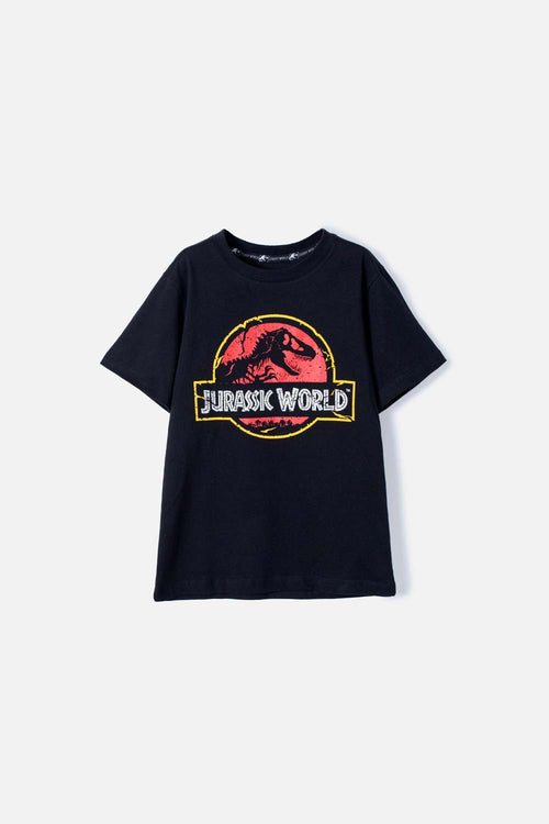 CAMISETA DE JURASSIC WORLD MANGA CORTA NEGRA PARA NIÑO