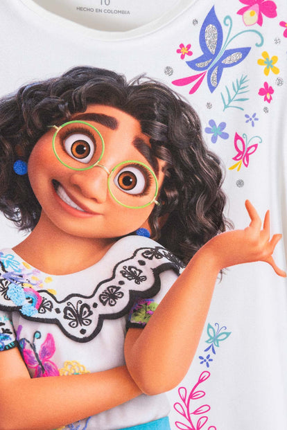 CAMISETA DE ENCANTO MANGO CORTA MARFIL PARA NIÑA