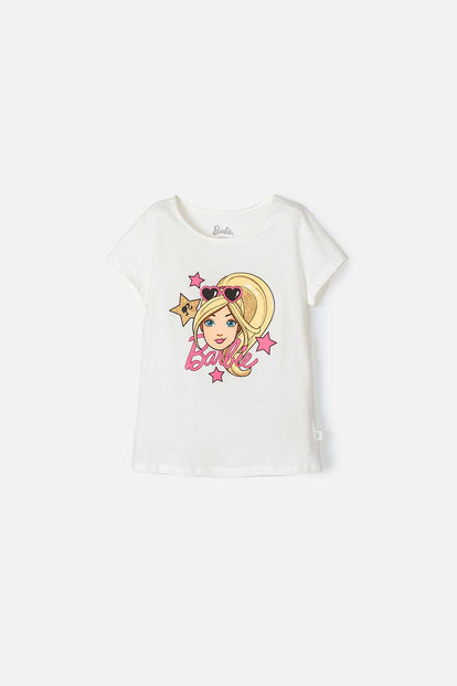 CAMISETA DE BARIBIE MANGA CORTA MARFIL PARA NIÑA