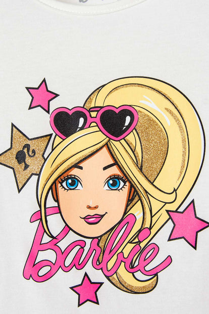 CAMISETA DE BARIBIE MANGA CORTA MARFIL PARA NIÑA