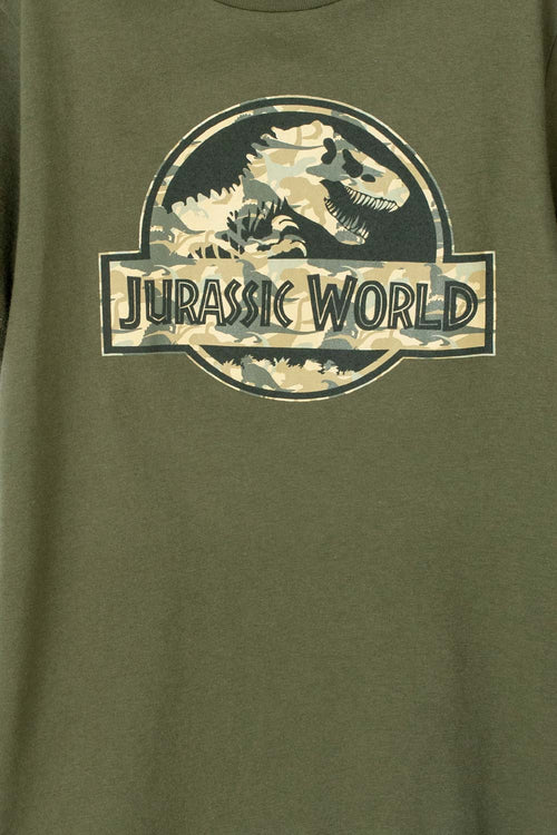 Card slide image -  CAMISETA DE JURASSIC WORLD MANGA CORTA VERDE MILITAR PARA NIÑO