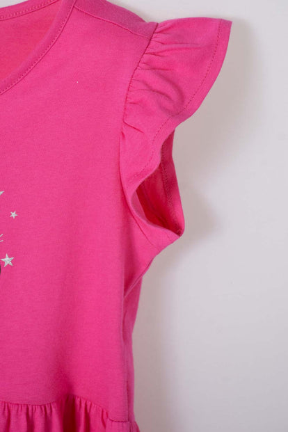 VESTIDO DE BARBIE MANGA CORTA FUCSIA PARA NIÑA