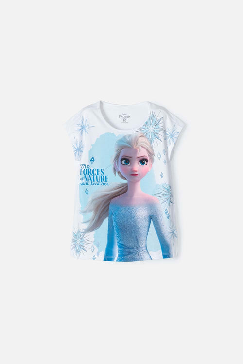 CAMISETA DE FROZEN MANGA CORTA BLANCA Y AZUL PARA NIÑA