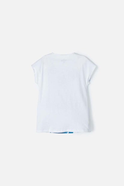 CAMISETA DE FROZEN MANGA CORTA BLANCA Y AZUL PARA NIÑA