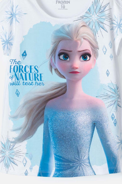 CAMISETA DE FROZEN MANGA CORTA BLANCA Y AZUL PARA NIÑA