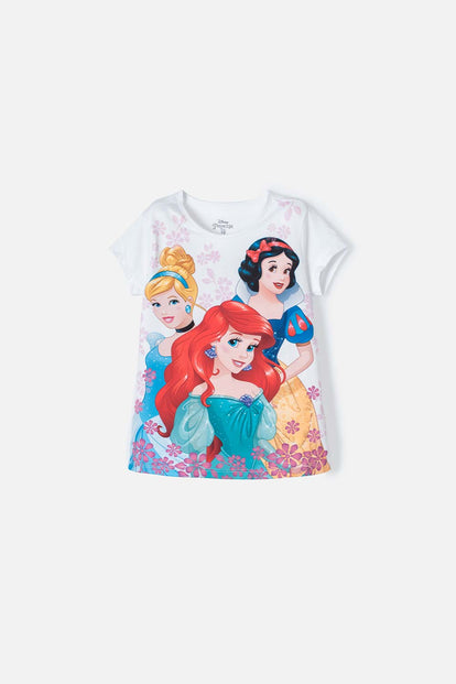 CAMISETA DE PRINCESAS MANGA CORTA BLANCA PARA NIÑA