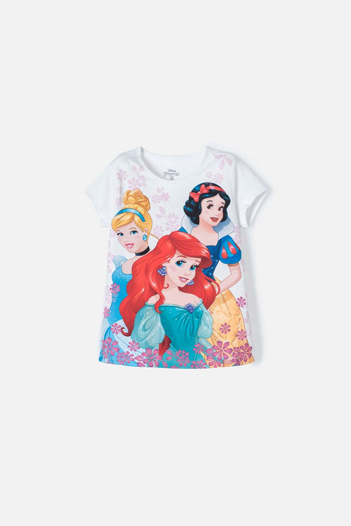 CAMISETA DE PRINCESAS MANGA CORTA BLANCA PARA NIÑA