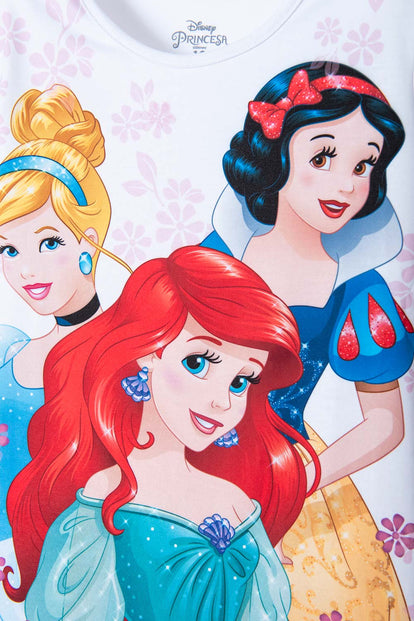 CAMISETA DE PRINCESAS MANGA CORTA BLANCA PARA NIÑA