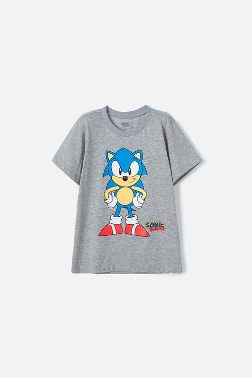 CAMISETA DE SONIC MANGA CORTA GRIS PARA NIÑO