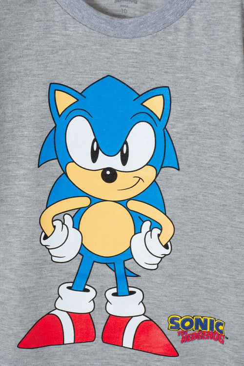 CAMISETA DE SONIC MANGA CORTA GRIS PARA NIÑO