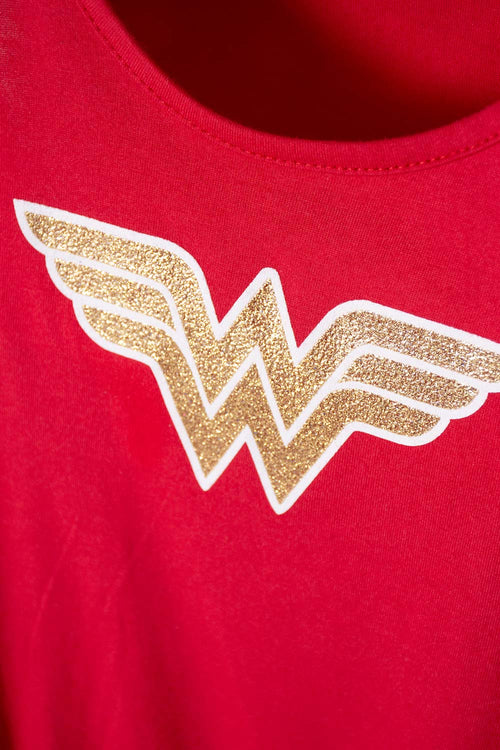 VESTIDO DE WONDER WOMAN CON CAPA DE ESTRELLAS REMOVIBLE PARA NIÑA