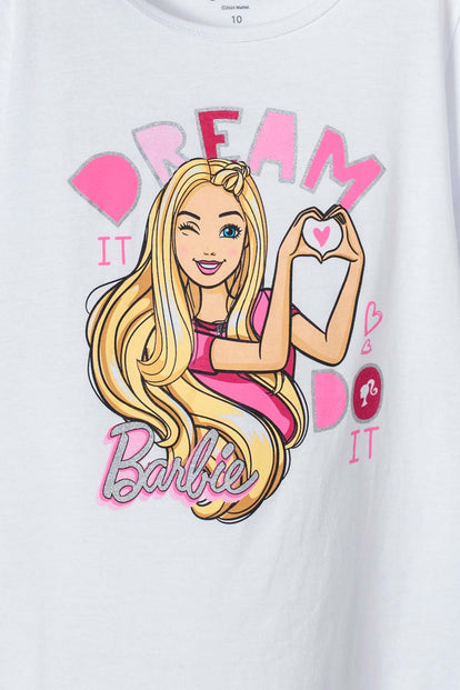 CAMISETA DE BARBIE MANGA CORTA BLANCA PARA NIÑA