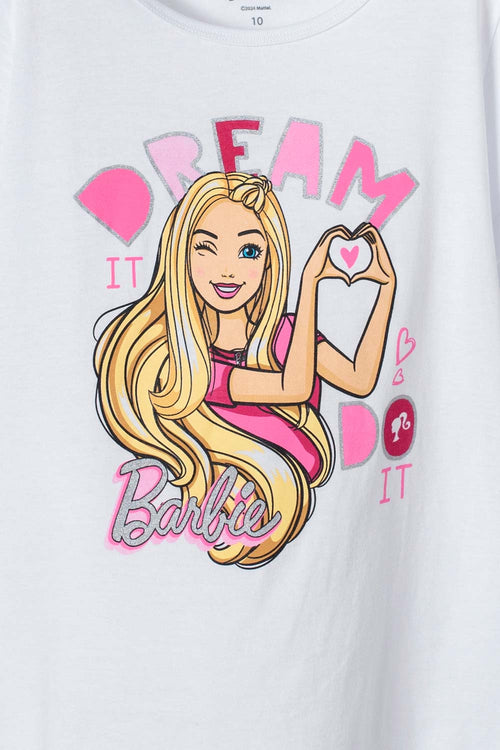 CAMISETA DE BARBIE MANGA CORTA BLANCA PARA NIÑA