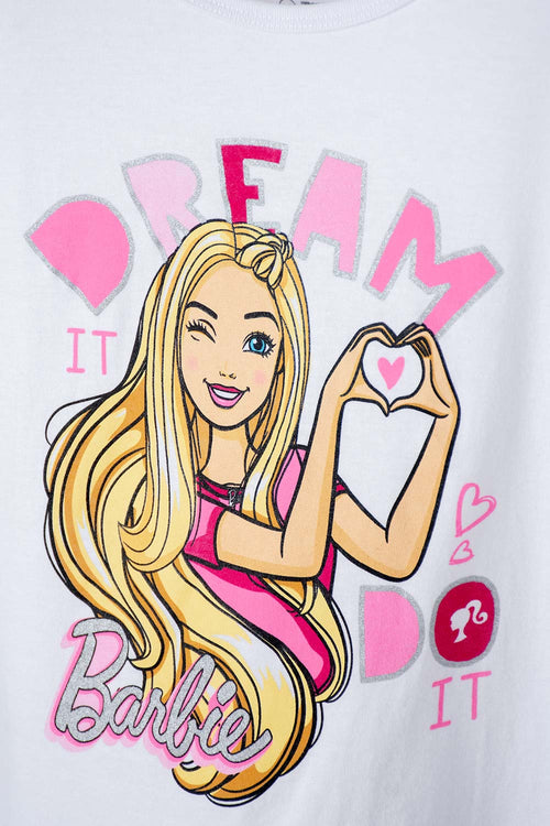 CAMISETA DE BARBIE MANGA CORTA BLANCA PARA NIÑA