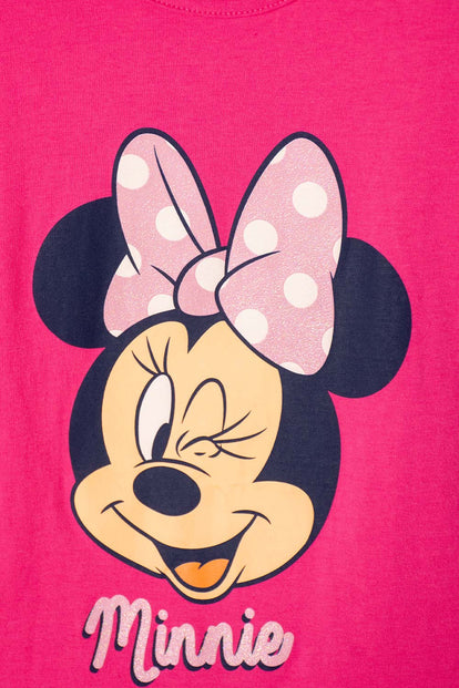CAMISETA DE MINNIE MOUSE FUCSIA CON DETALLES BRILLANTES PARA NIÑA