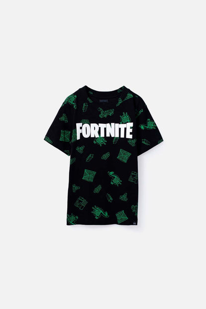 CAMISETA DE FORTNITE MANGA CORTA NEGRO Y VERDE PARA NIÑO