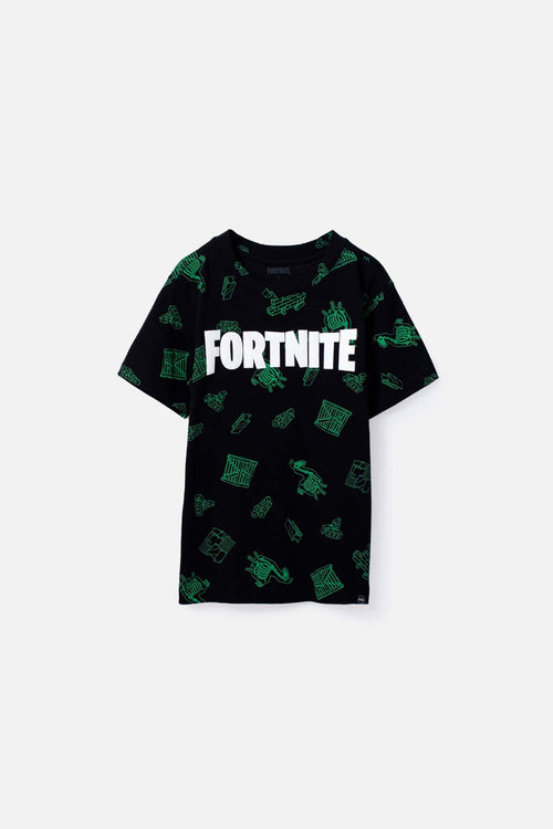CAMISETA DE FORTNITE MANGA CORTA NEGRO Y VERDE PARA NIÑO