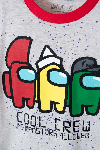 PIJAMA DE AMONG US GRIS Y NEGRA MANGA CORTA PARA TEEN NIÑO