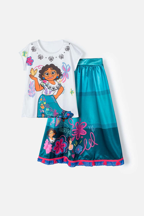 CONJUNTO DE ENCANTO CON FALDA VERDE Y BLANCO PARA NIÑA