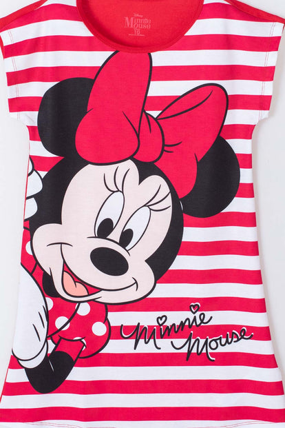 PIJAMA DE MINNIE MOUSE  TIPO BATOLA DE RAYAS ROJO Y BLANCO PARA NIÑA