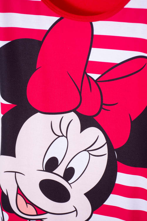 PIJAMA DE MINNIE MOUSE  TIPO BATOLA DE RAYAS ROJO Y BLANCO PARA NIÑA