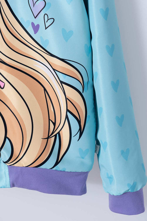 CHAQUETA DE BARBIE CON CAPUCHA MENTA Y MORADA PARA NIÑA