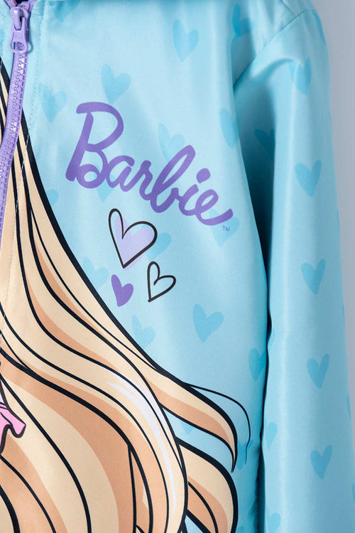 CHAQUETA DE BARBIE CON CAPUCHA MENTA Y MORADA PARA NIÑA
