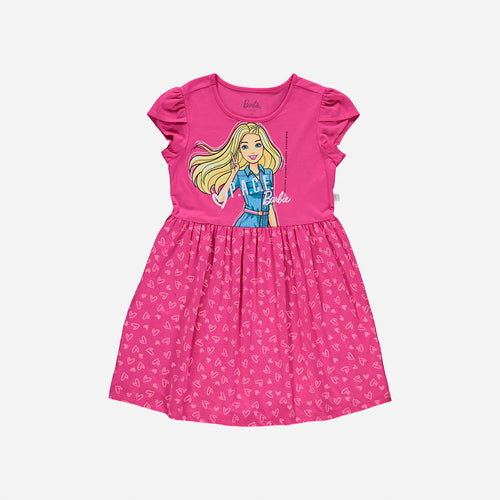 VESTIDO DE BARBIE MANGA CORTA FUCSIA PARA NIÑA