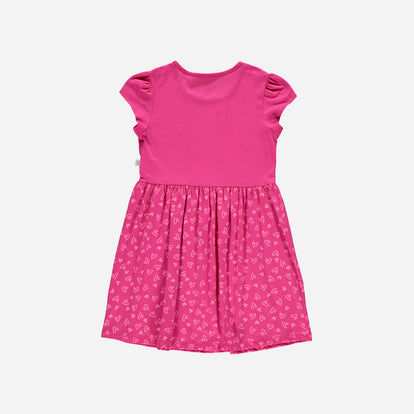 VESTIDO DE BARBIE MANGA CORTA FUCSIA PARA NIÑA