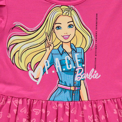VESTIDO DE BARBIE MANGA CORTA FUCSIA PARA NIÑA