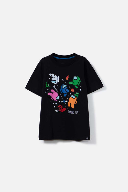CAMISETA DE AMONG US MANGA CORTA NEGRA PARA TEEN NIÑO