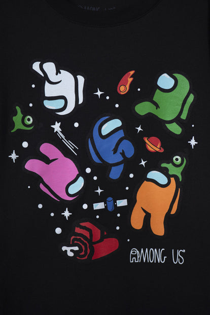 CAMISETA DE AMONG US MANGA CORTA NEGRA PARA TEEN NIÑO