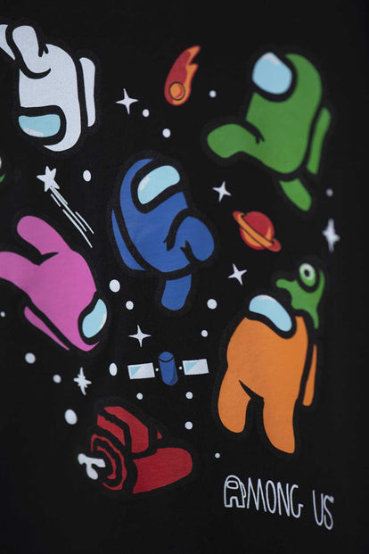 CAMISETA DE AMONG US MANGA CORTA NEGRA PARA TEEN NIÑO