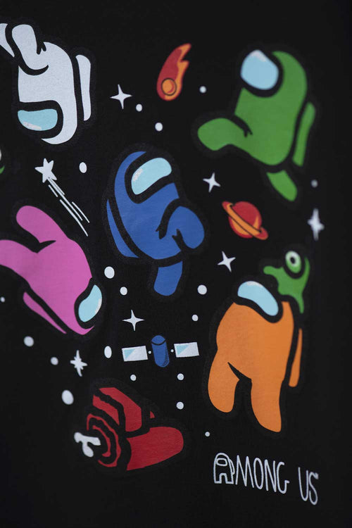 CAMISETA DE AMONG US MANGA CORTA NEGRA PARA TEEN NIÑO